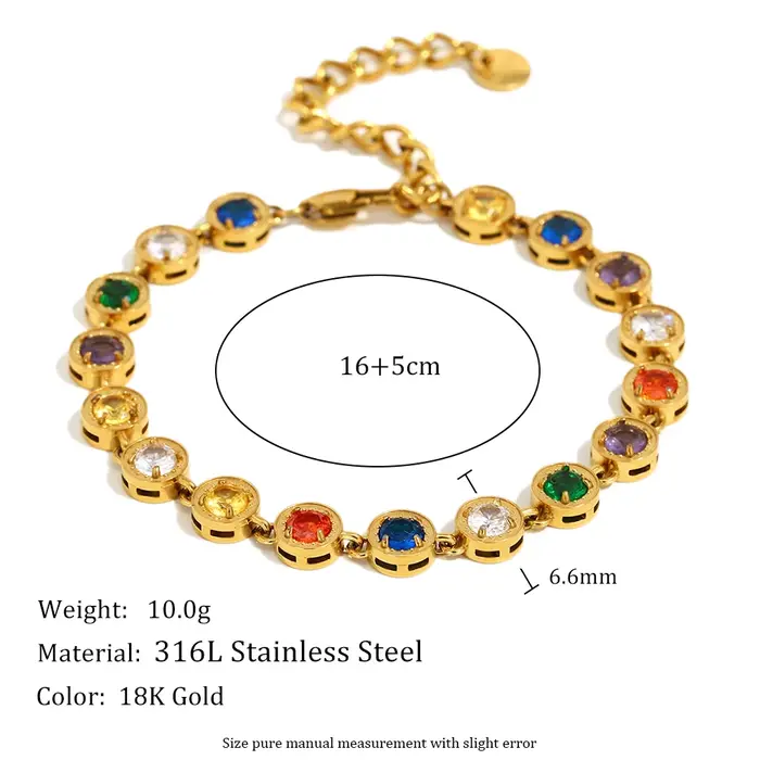 E.B.belle – collier rond de luxe multicolore en Zircon, Bracelet en acier inoxydable plaqué PVD, Sty