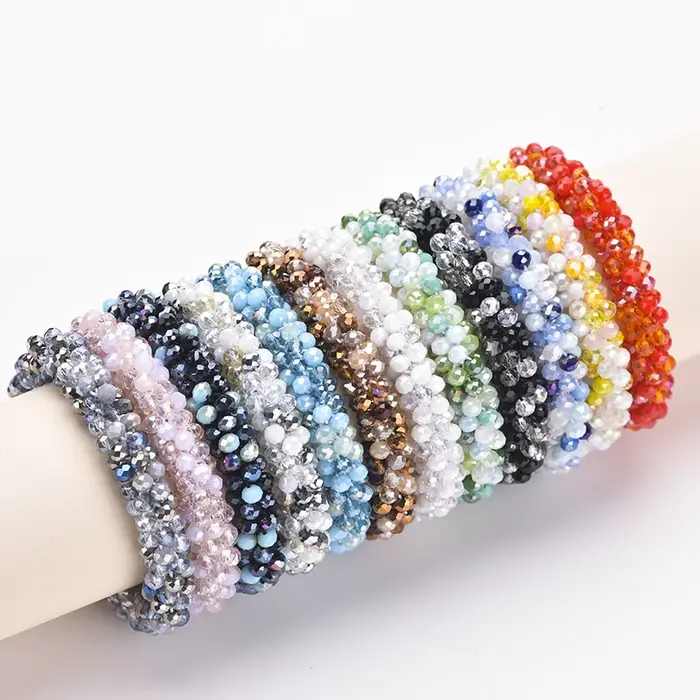 Bracelet élastique Boho multicolore pour femmes avec tissage de corde Vintage et perles de cristal de verre faites à la main, extensibles, bijou cadeau pour occasions spéciales