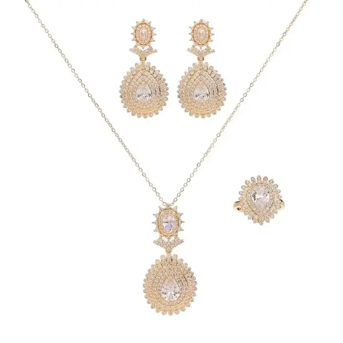 Parures de bijoux HADIYANA, bijoux en zircone cubique précieux, collier, boucles d'oreilles et bague