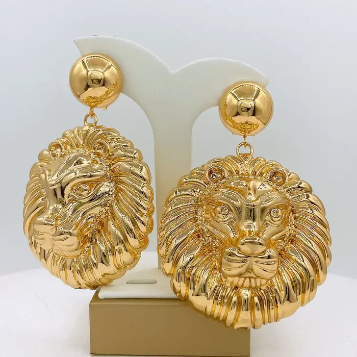 Le fabuleux énorme Lion forme femmes boucle d'oreille percé galvanisé or cuivre alliage couleur gran