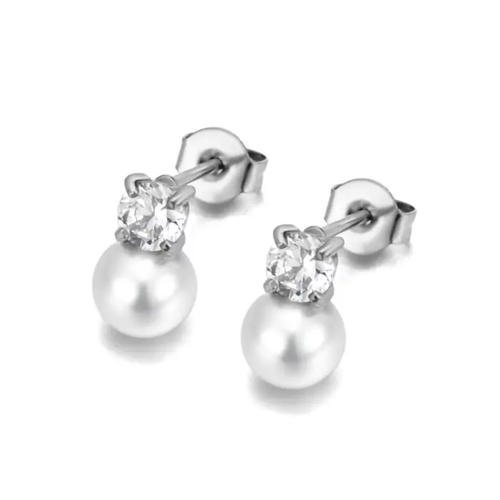 Lokaer délicat Imitation perles Zircon mode boucles d'oreilles de haute qualité en acier inoxydable 