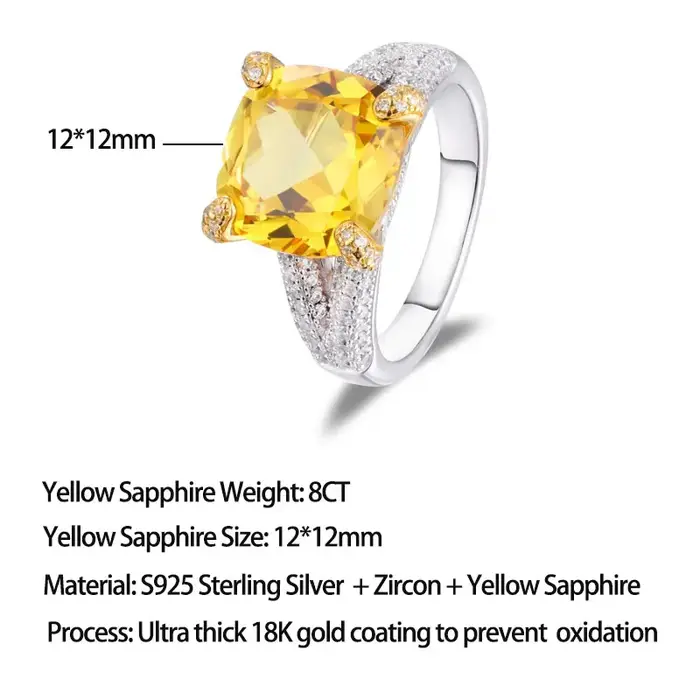 Bague de fiançailles LinkerLove en argent S925 avec saphir jaune 8 carats pour femme, alliance bicol