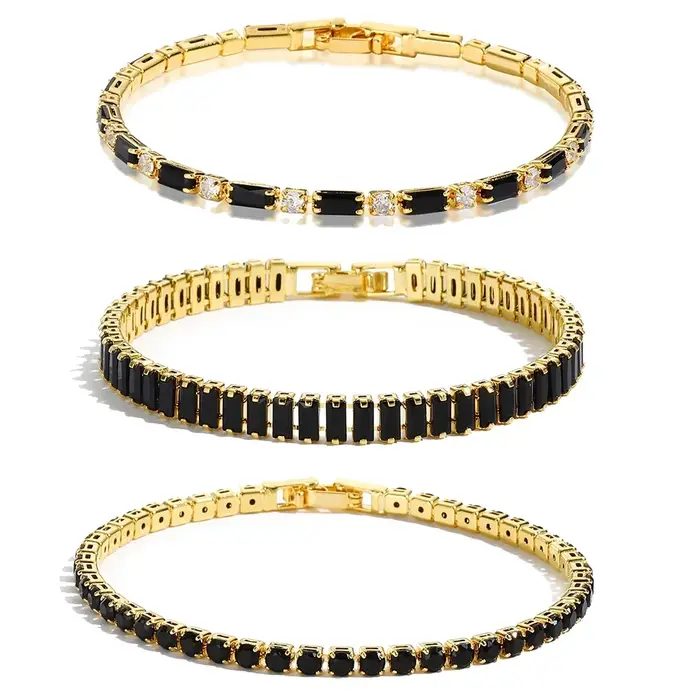 Bracelets de Tennis en cristal noir pour femmes et hommes