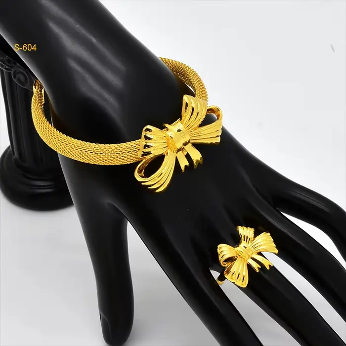 Ensemble de bijoux plaqués or pour femmes, style arabe, Dubaï, Inde, Afrique, collier et boucles d'oreilles nœud papillon, cadeau de mariage ou de fête