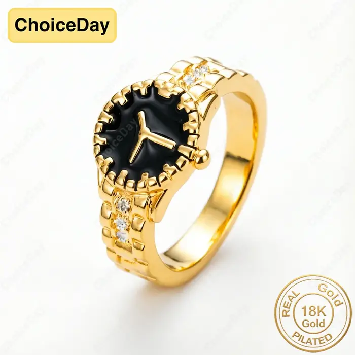 Bague montre plaquée or 18 carats, simple et raffinée, accessoire élégant pour femme, cadeau idéal p