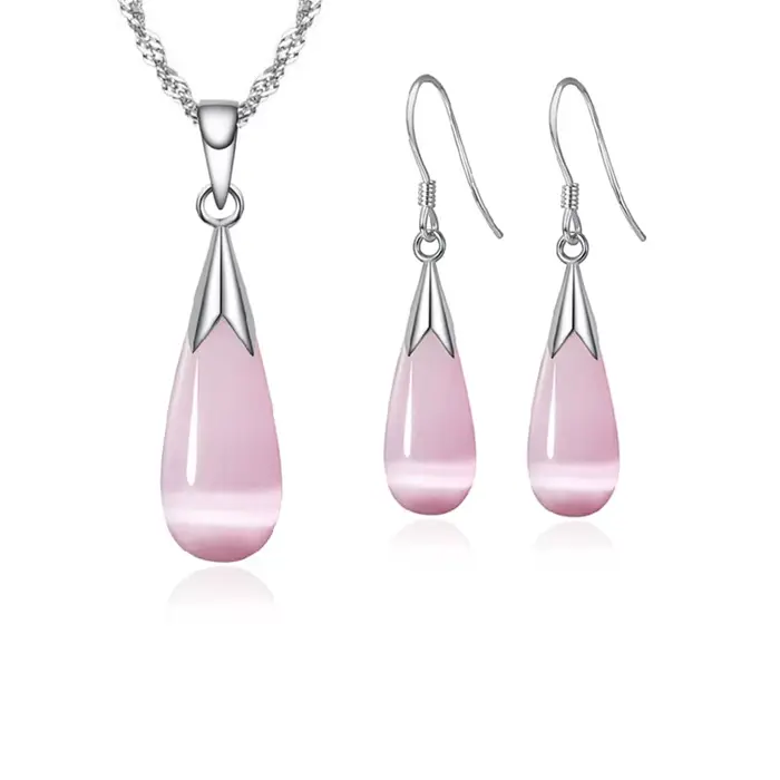 Ensemble de bijoux purs simples en argent Sterling 925, couleur blanc rose goutte d'eau opale oeil d