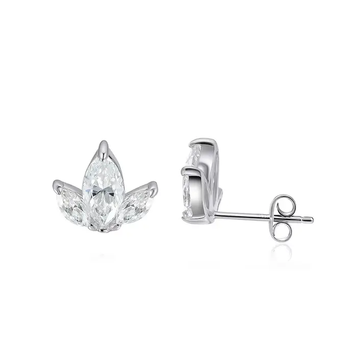 Smyoue Marquise coupe 3 pierres précieuses toutes les boucles d'oreilles Moissanite pour les femmes 