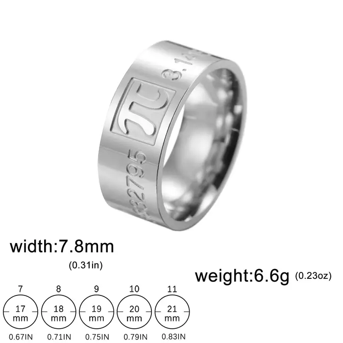 Skyrim-Anneau de symboles mathématiques Pi pour hommes et femmes, matiques en acier inoxydable, 8mm 