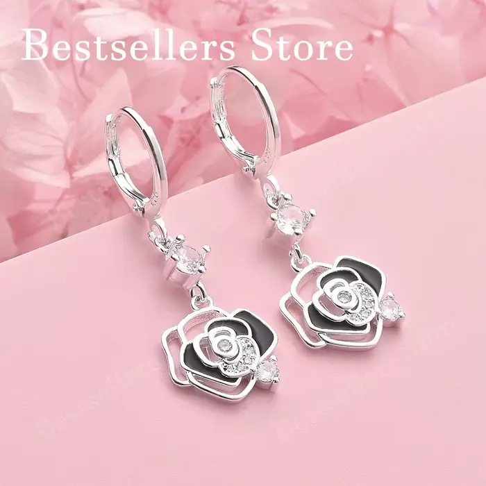 Boucles d'oreilles en argent sterling 925 avec zircon camélia pour femmes, bijoux élégants pour mari