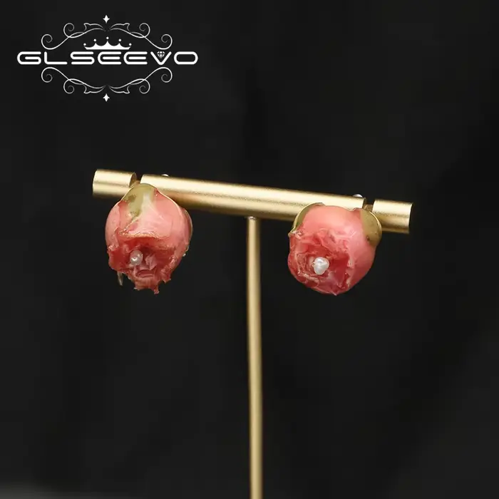 Boucles d'Oreilles en Perles Naturelles de Fleurs Roses pour Femme