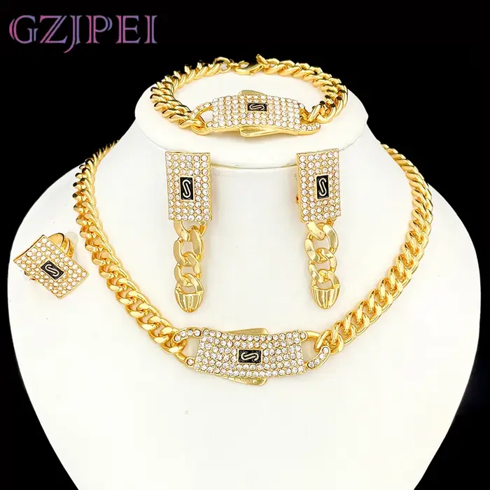 GZJPEI Monaco chaîne 18K plaqué or chaîne cubaine ensemble de bijoux haute qualité collier Bracelet 