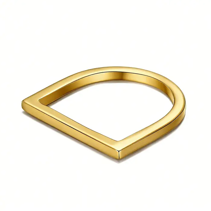 Bague fine en forme de D plaquée or pour femmes, en acier inoxydable de qualité supérieure, résistante à l'eau, minimaliste, élégante, idéale comme cadeau