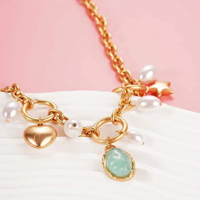 Collier en acier inoxydable avec pendentif émeraude verte bijoux en métal doré couleur rose ou violet de cobalt pour femmes occasions spéciales