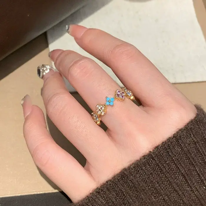 Bague Trèfle Colorée en Argent Sterling 925