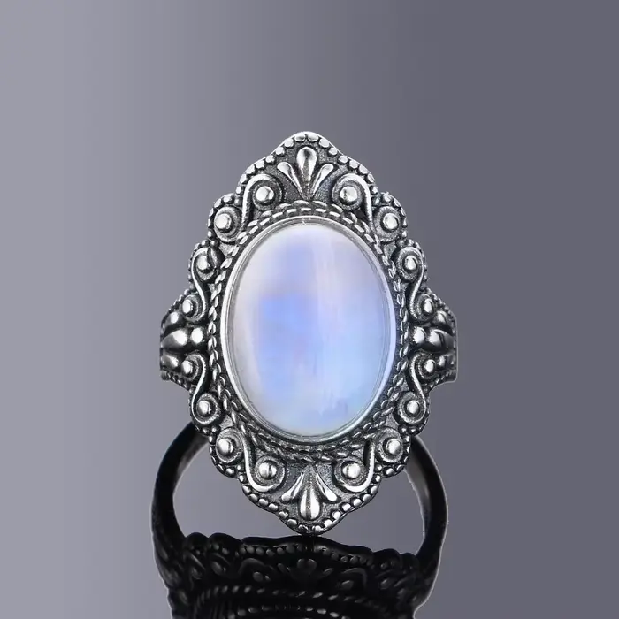 Nasiya Vintage ovale naturel Labradorite anneaux pour femmes S925 bague en argent bijoux bague en pi