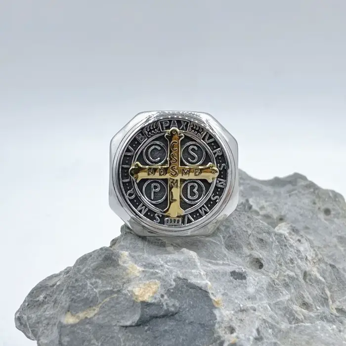 Crux Sancti Patris benoît Cspb croix hommes anneaux en acier inoxydable 316L Punk bijoux taille 7-13