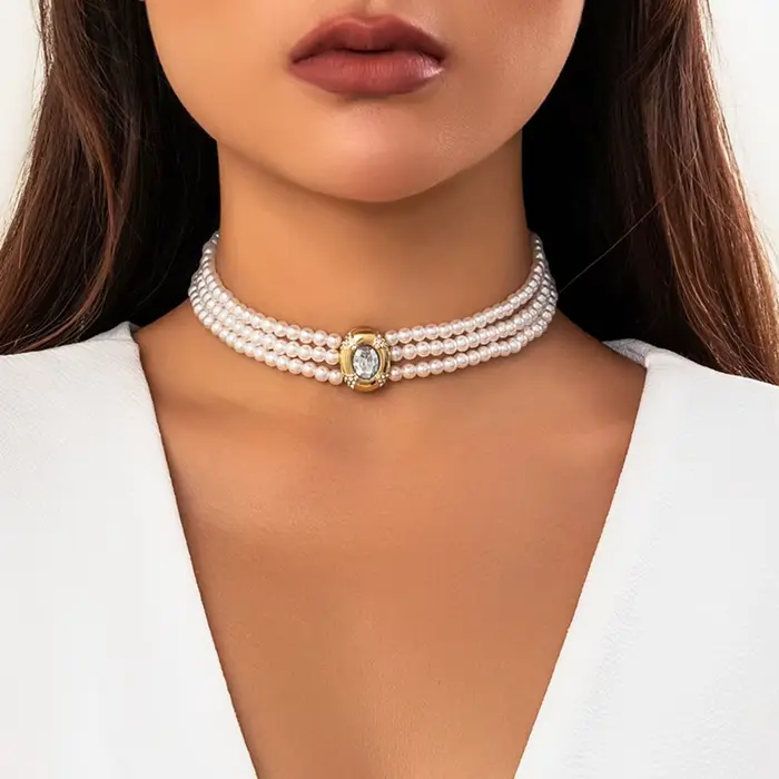 IngeSight.Z-Collier ras du cou en perles multicouches vintage pour femme, bijoux de luxe avec biscui