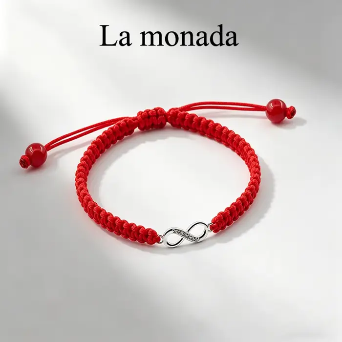 Bracelet Infini en Argent Sterling 925 avec Chaîne Rouge Réglable pour Femmes Occasions Spéciales et Cadeaux Symboliques