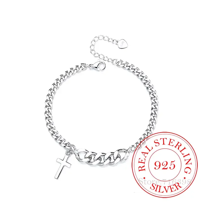 Bracelet Hip Hop en argent Sterling 925, chaîne épaisse, croix, argent réel, pour femmes et hommes, 