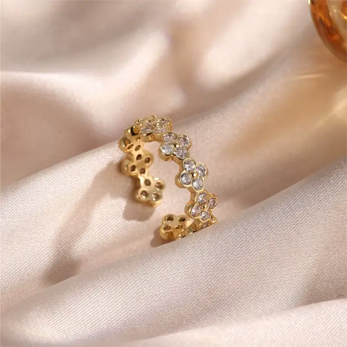 Bague ouverte en zircon plaqué or, nouveau design français, bijoux à la mode, fleur, accessoire de t