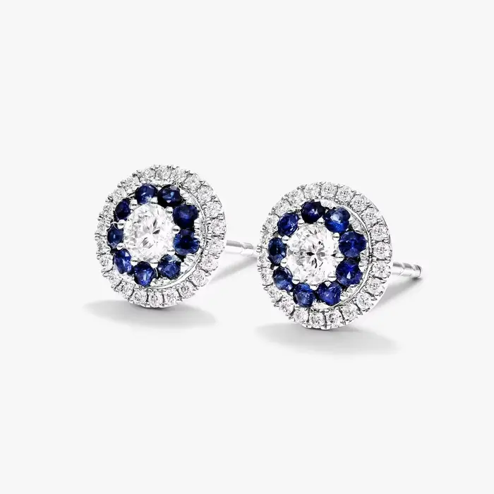Bague en or blanc 9K/14K/18K avec saphir de laboratoire et diamant
