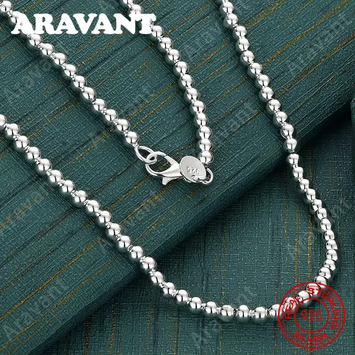 Collier de perles en argent sterling 925 de 4 mm pour femme - Style vintage, accessoire personnalisé