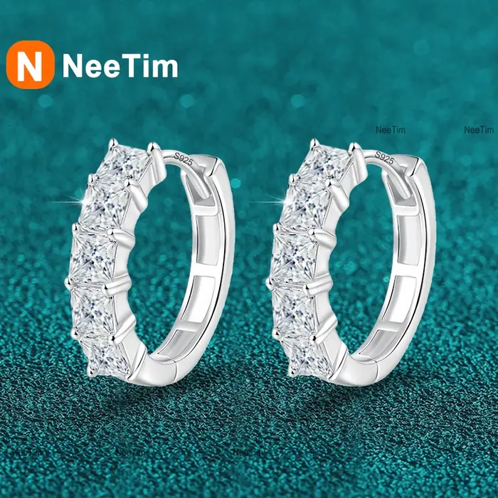 Boucles d'oreilles créoles en moissanite princesse NeeTim pour femmes