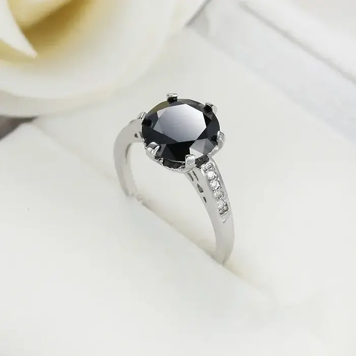 Bague vintage en argent 925 avec pierre noire naturelle pour femme