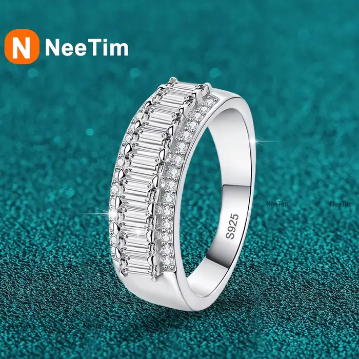 Bague en moissanite sterling argent pour femmes, coupe émeraude, certifiée VVS1, pour occasions spéciales, cadeau de fiançailles, anniversaires, mariage