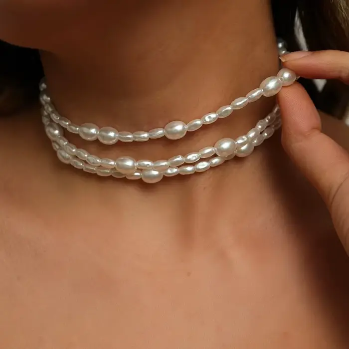 Collier ras du cou en Imitation de perles pour femmes, Simple, Baroque, chaîne de perles, tempérament élégant, bijoux de fête de mariage, nouvelle collection 2024