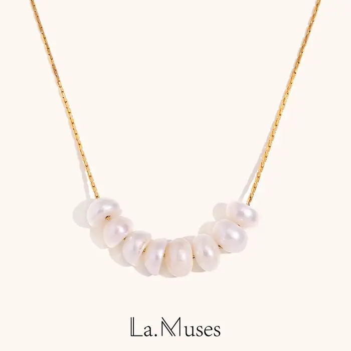 Collier avec perles d'eau douce La.Muses en acier inoxydable pour femmes élégantes occasions spéciales romantique minimaliste