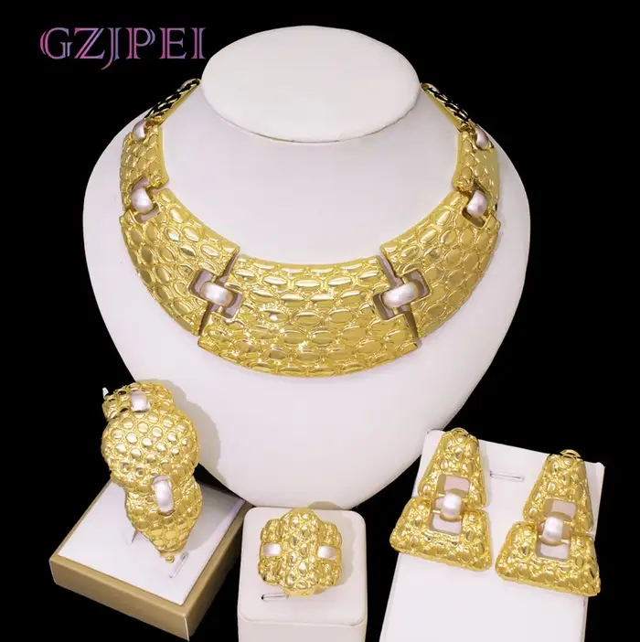 GZJPEI mode femmes ensemble de bijoux vente chaude brésilien couleur or grands