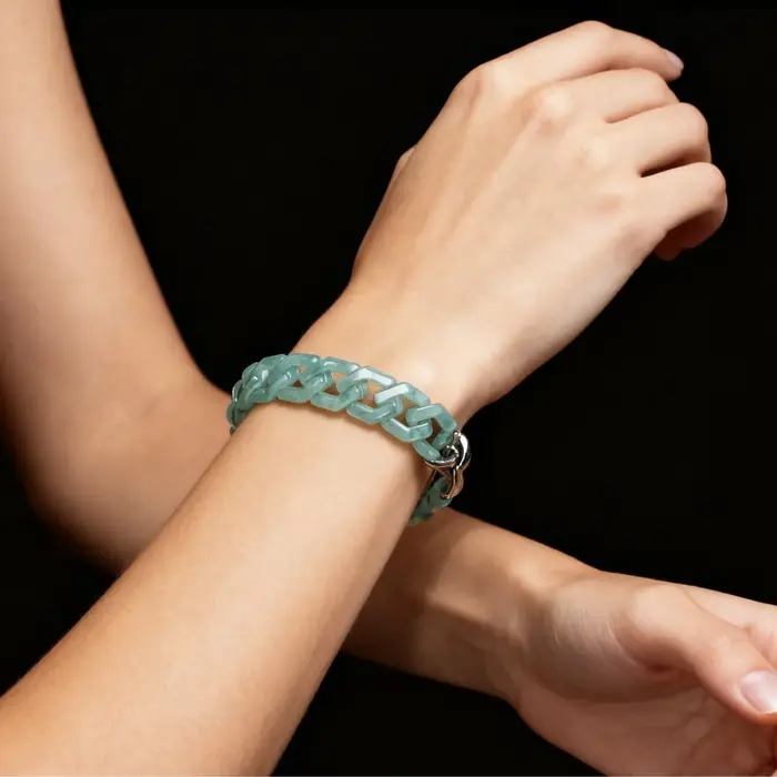 Bracelet en jade naturel bleu eau, forme losange, avec fermoir en acier titane, style personnalisé, 