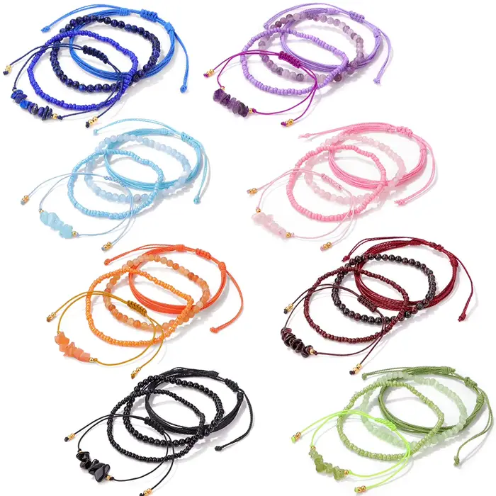 Bracelet de petites perles colorées minimalistes pour femmes et filles, vert, rose, violet, orange, rassemblement de plage d'été, cadeaux de fête, bijoux, ensemble de 4 pièces