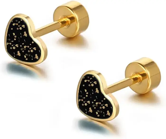 Boucles d'oreilles coeur amour en titane pour femmes filles plaqué or 14 carats hypoallergénique mig