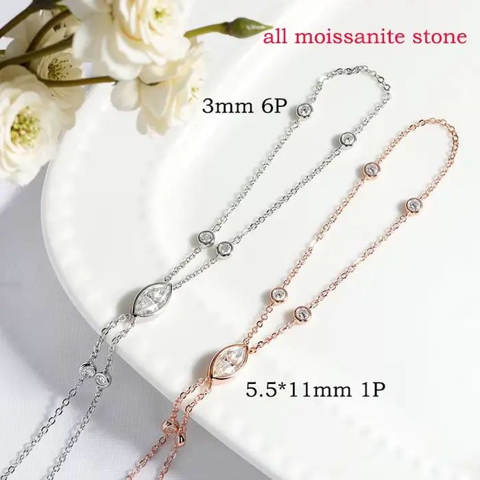 Smyoue Marquise coupe bulles Moissanite Bracelets pour femme réglable 14-19 cm laboratoire cultivé chaîne de diamant pur S925 bijoux en argent