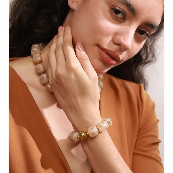 Yhpup acrylique perles carrées chaîne collier Bracelet