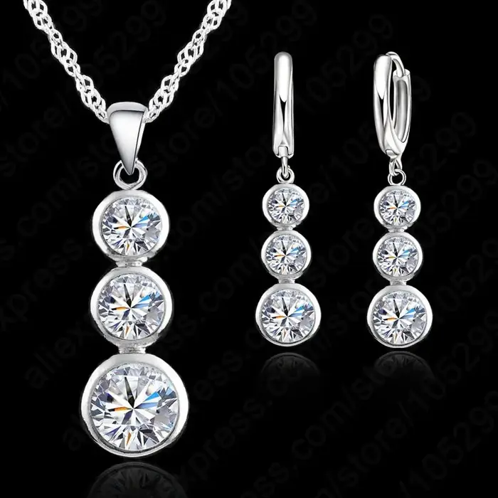 Ensembles de bijoux en cristal en argent regardé 925 pour femmes, bijoux fins pour mariage, ensemble