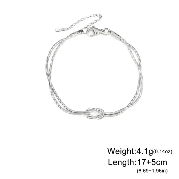 Bracelet Double Chaîne Serpent Nœud d'Amour Acier inoxydable Couleur Or Bracelets Ajustables Femmes 