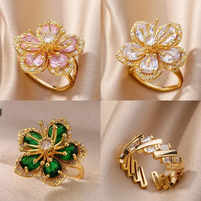 Bagues à fleurs en Zircon rose pour femmes