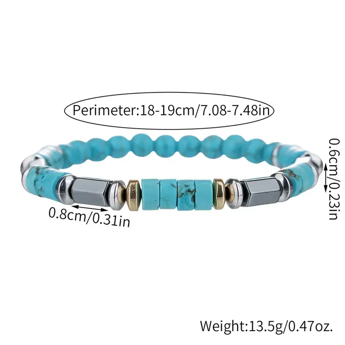 Bracelet de perles en pierre noire turquoise à la mode