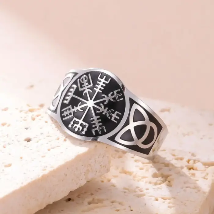 LIKGREAT Vintage Viking Vegvísir anneau pour femmes hommes céltiques irlandais noeud bagues en acier inoxydable nordique amulette bijoux cadeau