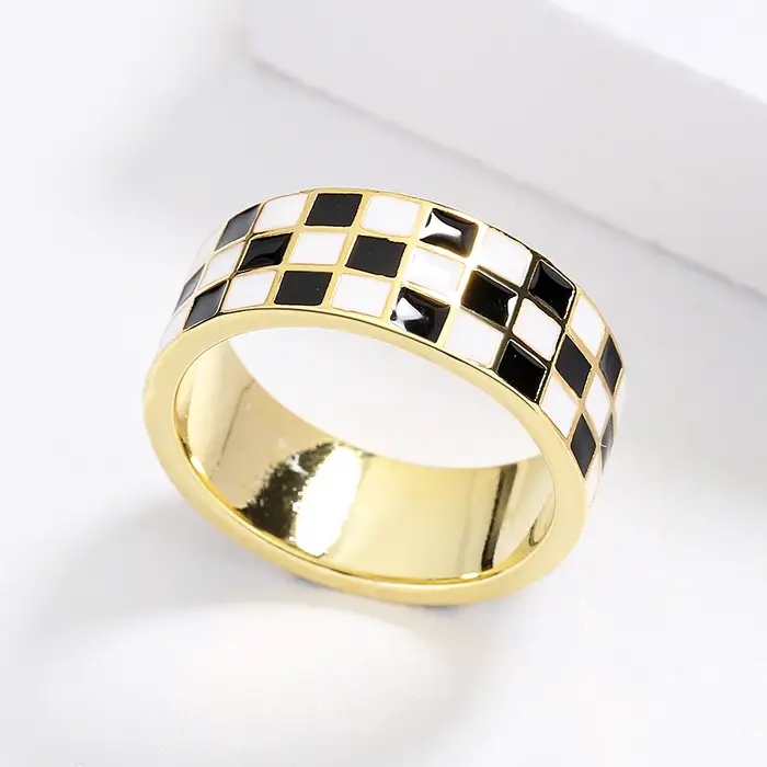 Bague coréenne en forme de goutte d'huile anneau à carreaux noir blanc pour femmes occasions spéciales mariage engagement
