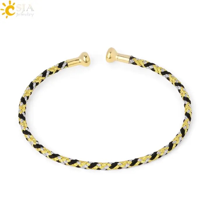 CSJA – Bracelet manchette ouverte en fil de couleur or, minimaliste, rouge, noir, vert, en acier, bi