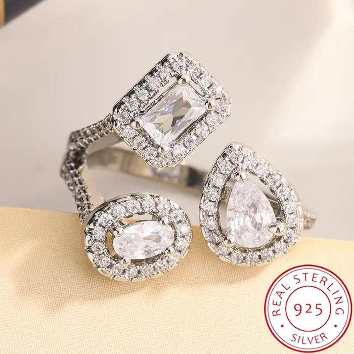 Bague géométrique en Zircon cubique pour femmes, bague de haute qualité avec ouverture réglable, bij
