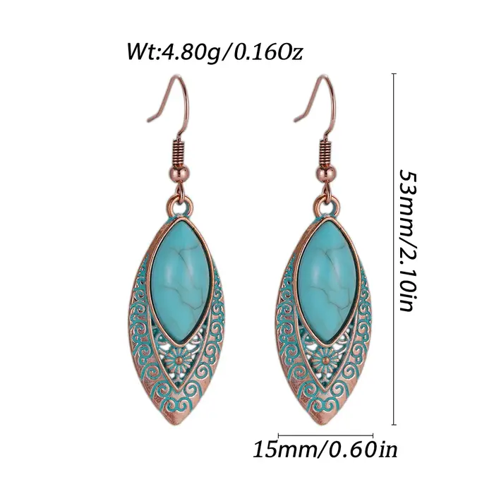 Antique nouvelle pierre bleue Turquoise boucle d'oreille pour les femmes Boho mode Bronze géométriqu