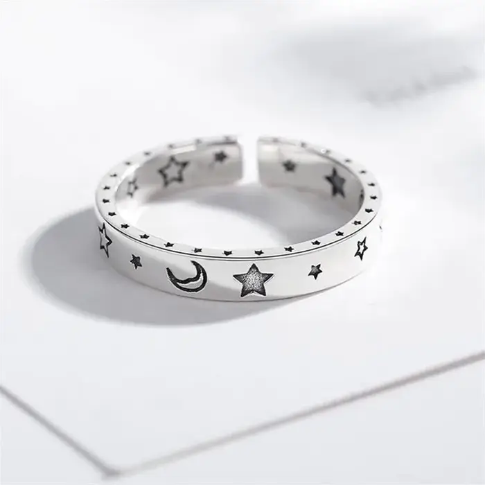 Bagues pour femme en argent sterling 925, étoile et lune, bijoux de luxe     Accessoires en gros, pr