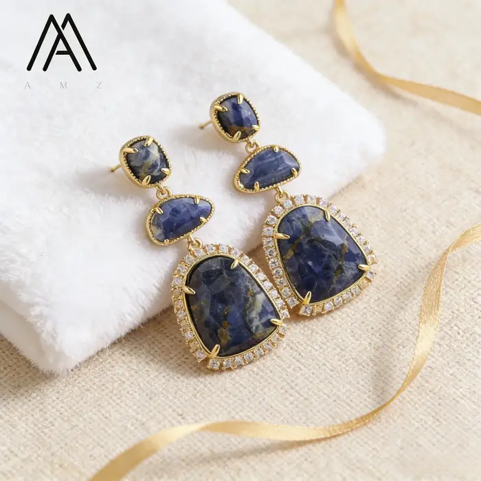 Boucles d'oreilles en pierres précieuses naturelles amazonite lapis améthyste pour femmes occasions spéciales style mode et tendance