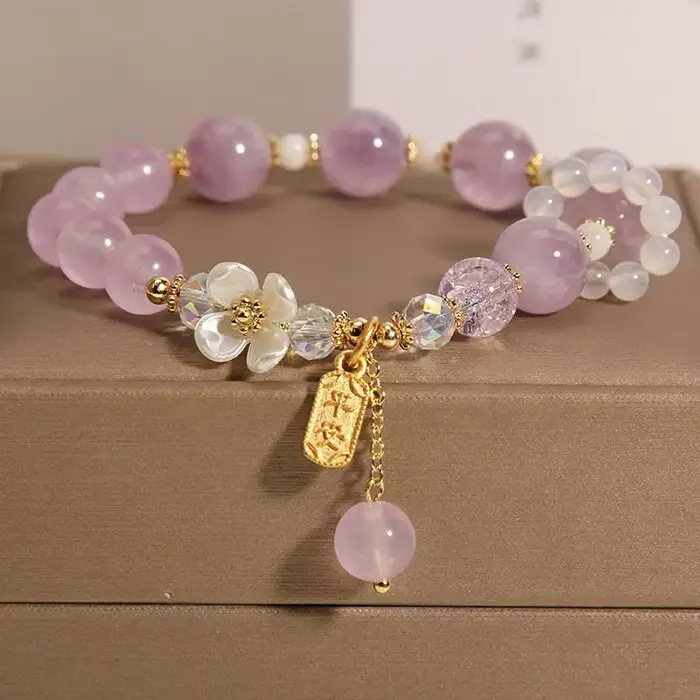 Bracelets en cristal de pop-corn en calcédoine naturelle, pendentif de fleur pour femmes, chaîne de perles, bijoux de fête d'anniversaire et de mariage