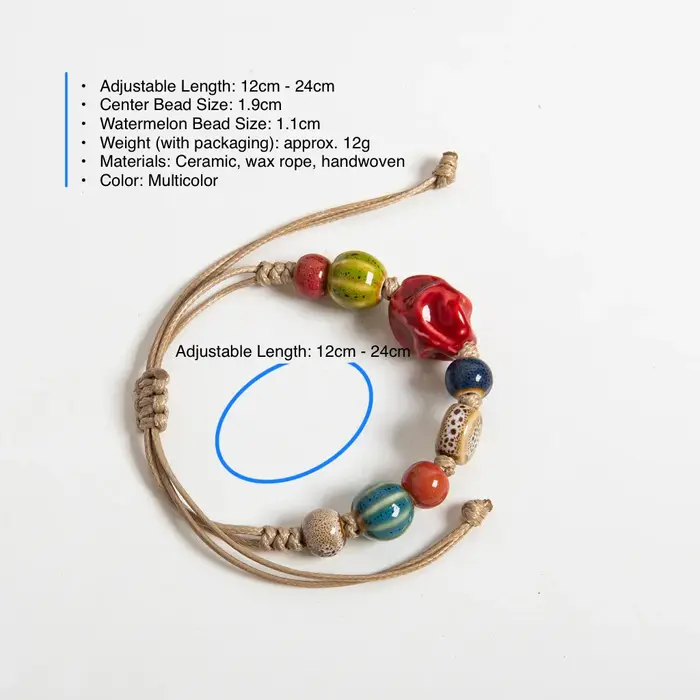Bracelet en céramique coloré fait à la main avec centre de pierre rouge